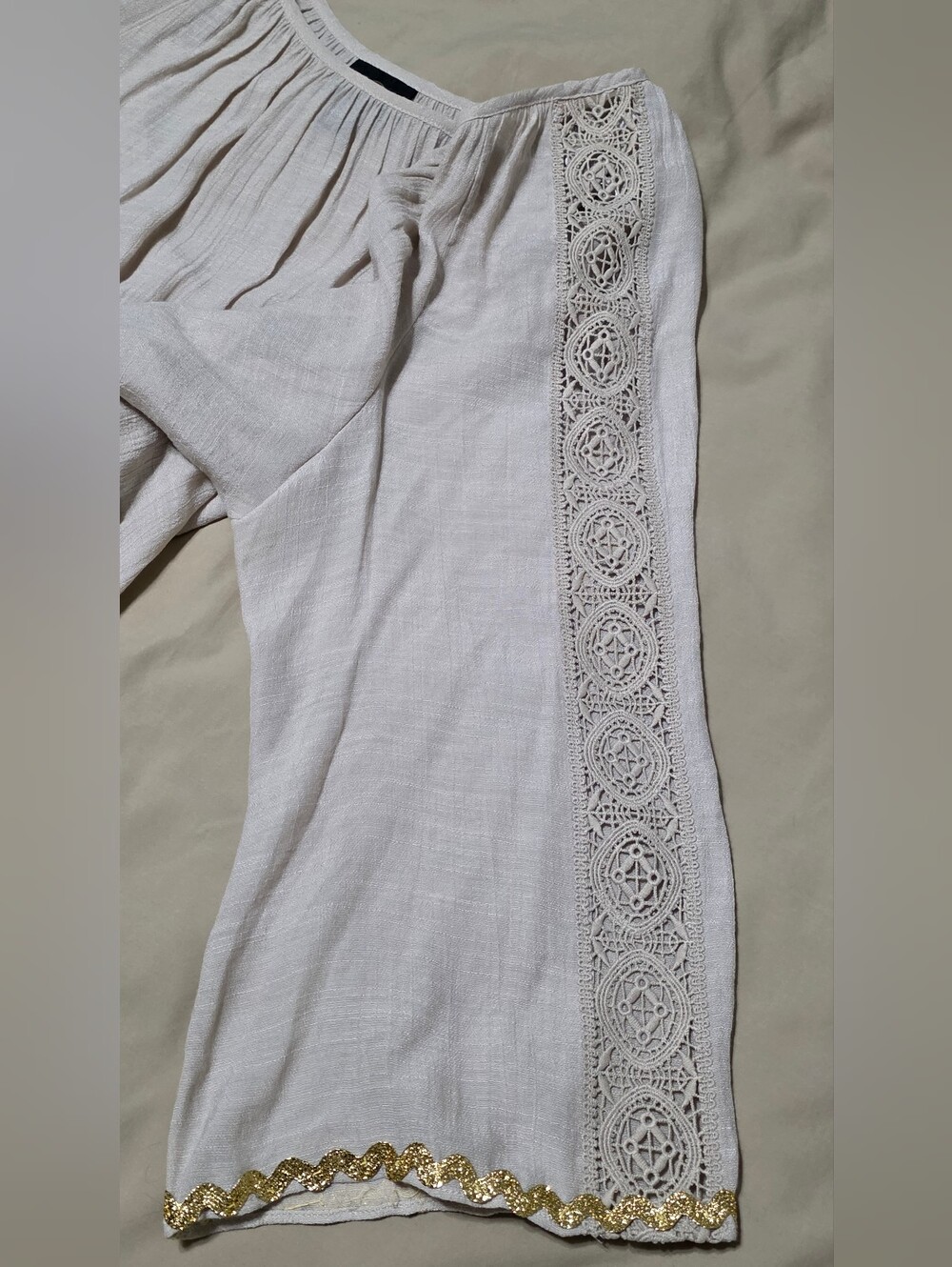 JM Collection Cream Lace-1/2 Sleeve Blouson Top Attached Cami Women's Size XL - Picture 8 of 10